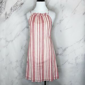Tularosa Striped Ruffle Neck Cross Back Mini Dress
